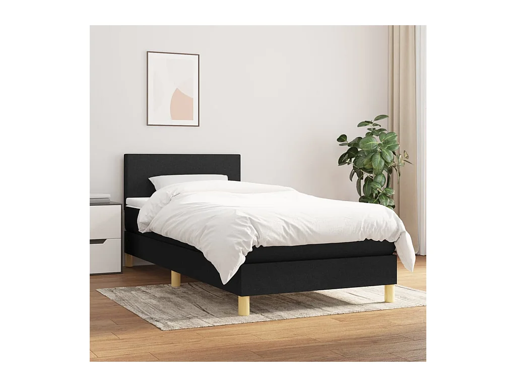 Ensemble complet boxspring - 90x200 cm + sommier tapissier + matelas Noir Tissu SRGW22124