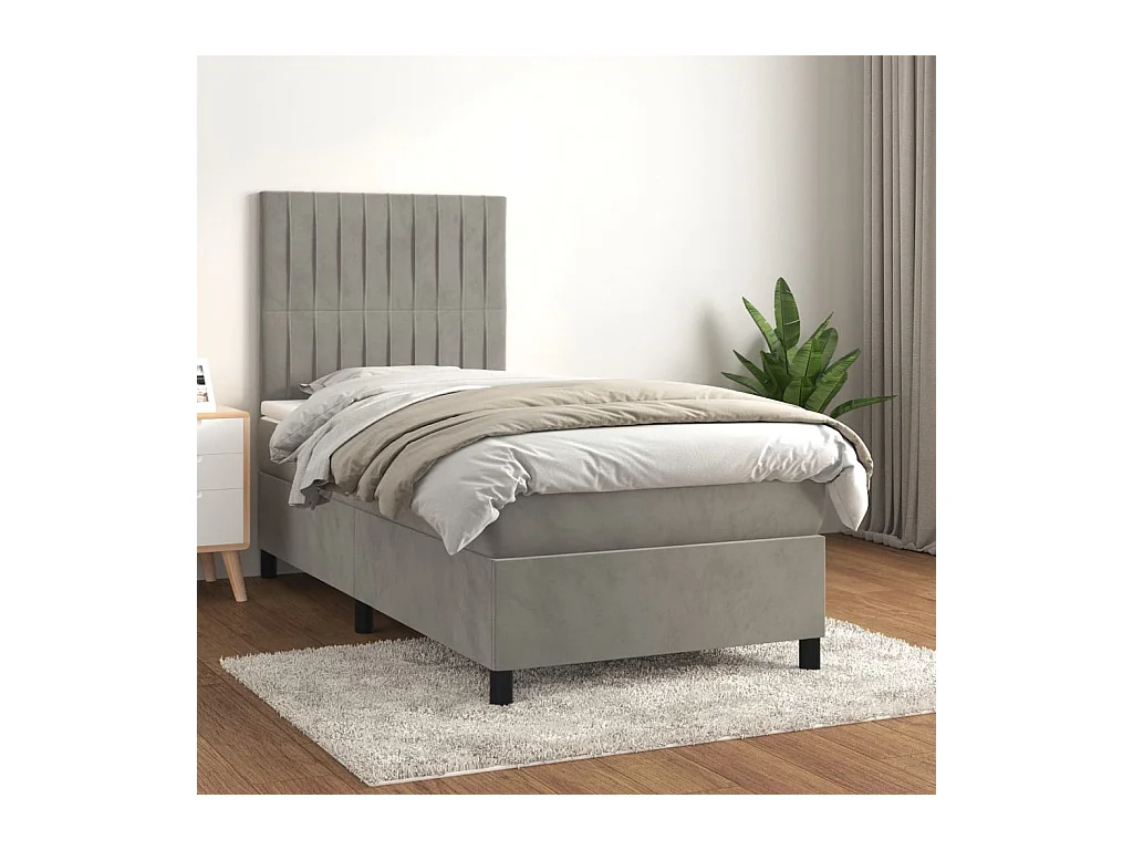 Ensemble complet boxspring - 80x200 cm + sommier tapissier + matelas Gris clair Velours SRGW59729