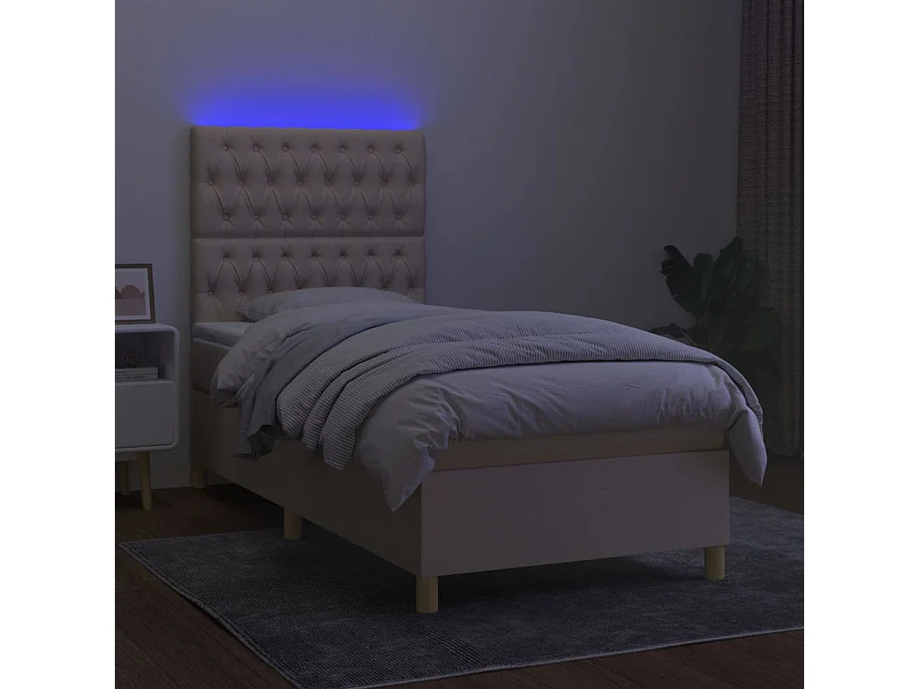 Cama continental c/ colchão e LED 100x200 cm tecido cor creme PT288117