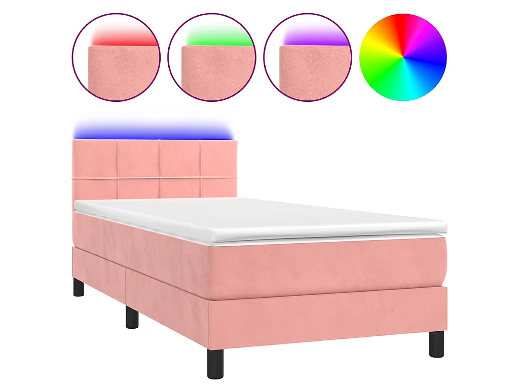 Cama continental c/ colchão/LED 90x190 cm veludo rosa PT125625