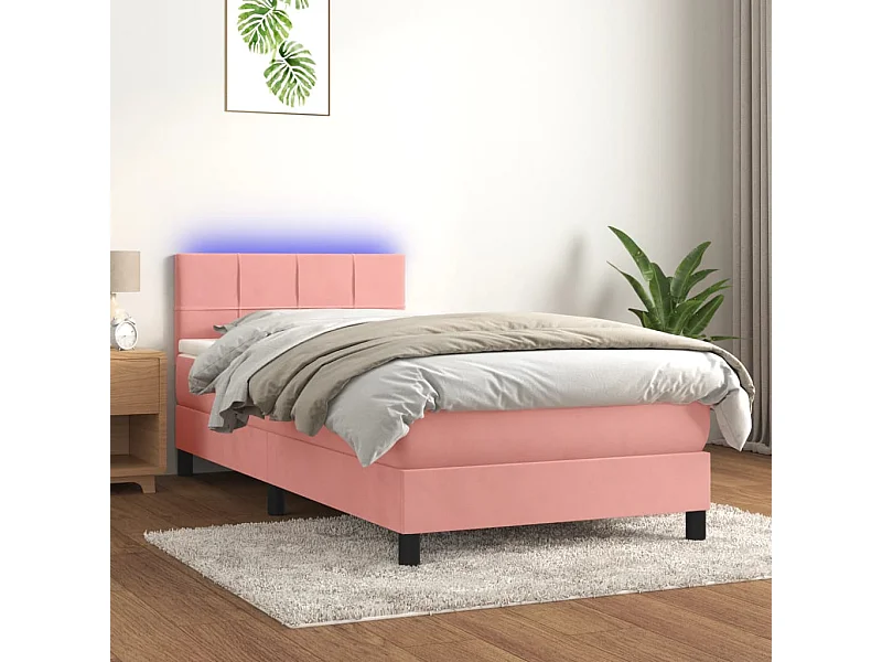 LED-Boxspringbett mit Matratze,Bett für Schlafzimmer Rosa 90x190 cm Samt -CFW21445