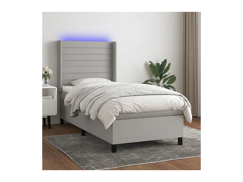 Conjunto Boxspring - 80x200 cm + Somieres + colchón + luces LED tela gris claro ES43374