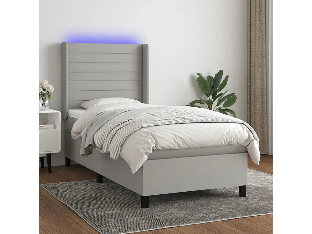 Conjunto Boxspring - 80x200 cm + Somieres + colchón + luces LED tela gris claro ES43374