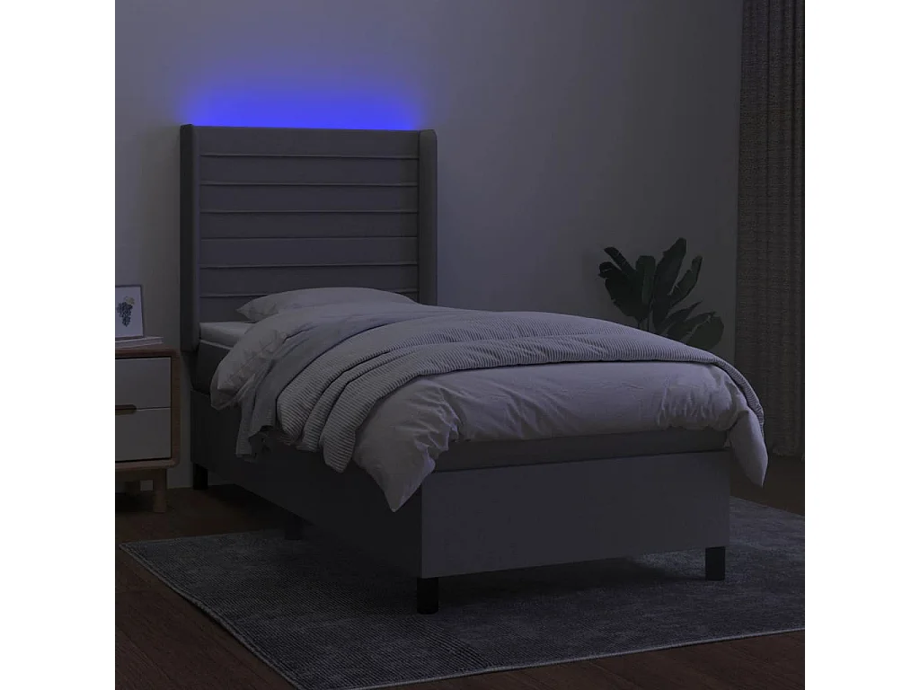 Conjunto Boxspring - 80x200 cm + Somieres + colchón + luces LED tela gris claro ES43374