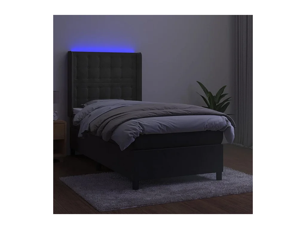 Conjunto Boxspring - 80x200 cm + Somieres + colchón + LED terciopelo gris oscuro ES43142