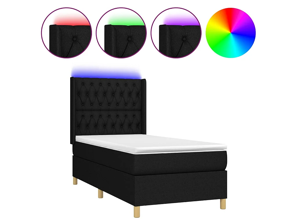 Cama continental c/ colchão e LED 80x200 cm tecido preto PT124187