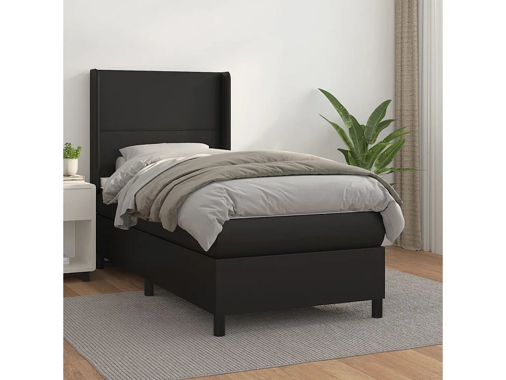 Conjunto Boxspring - 80x200 cm + Somieres + colchón cuero sintético negro ES40485