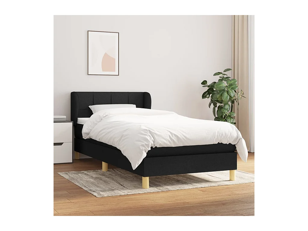 Ensemble complet boxspring - 90x190 cm + sommier tapissier + matelas Noir Tissu SRGW54650