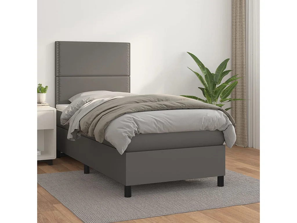 Conjunto Boxspring - 90x190 cm + Somieres + colchón cuero sintético gris ES39813