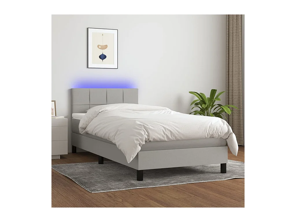 Conjunto Boxspring - 90x190 cm + Somieres + colchón + luces LED tela gris claro ES42944