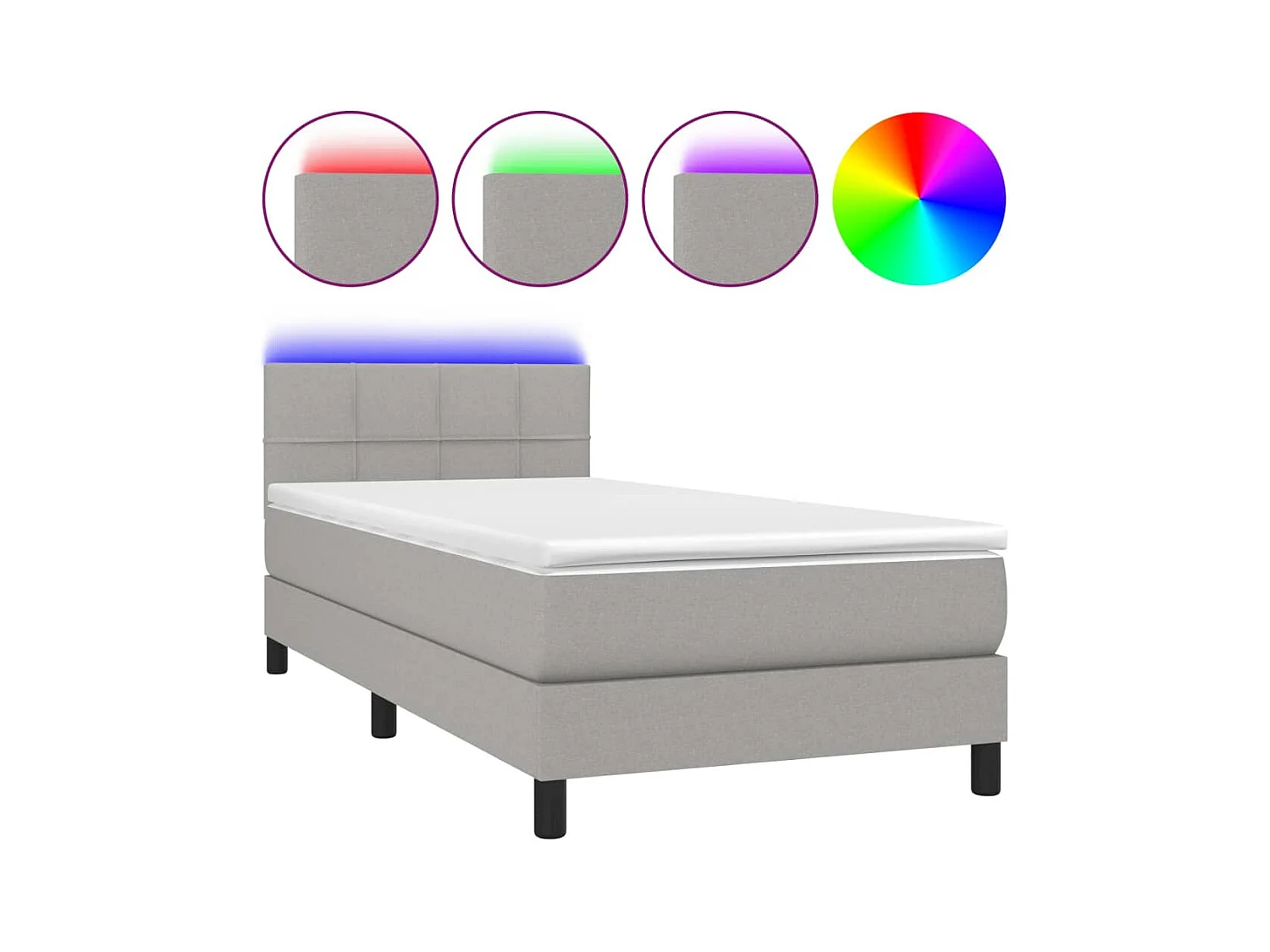 Conjunto Boxspring - 90x190 cm + Somieres + colchón + luces LED tela gris claro ES42944