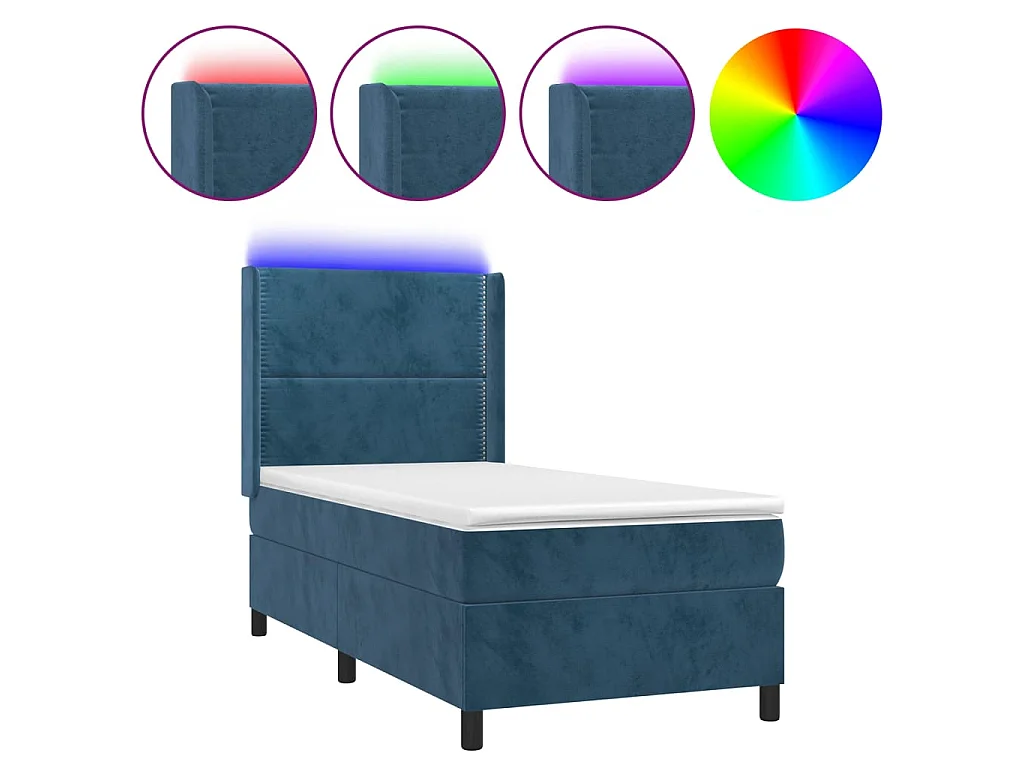 Cama continental c/ colchão/LED 90x190 cm veludo azul-escuro PT496247
