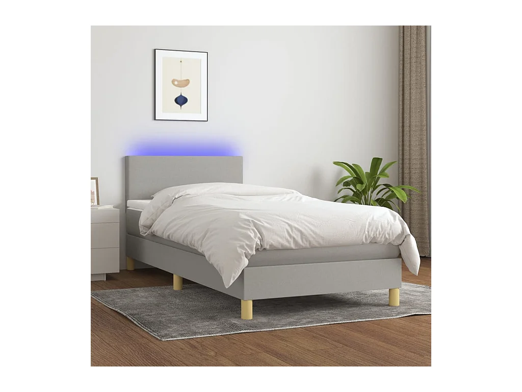 Conjunto Boxspring - 90x190 cm + Somieres + colchón + luces LED tela gris claro ES43420