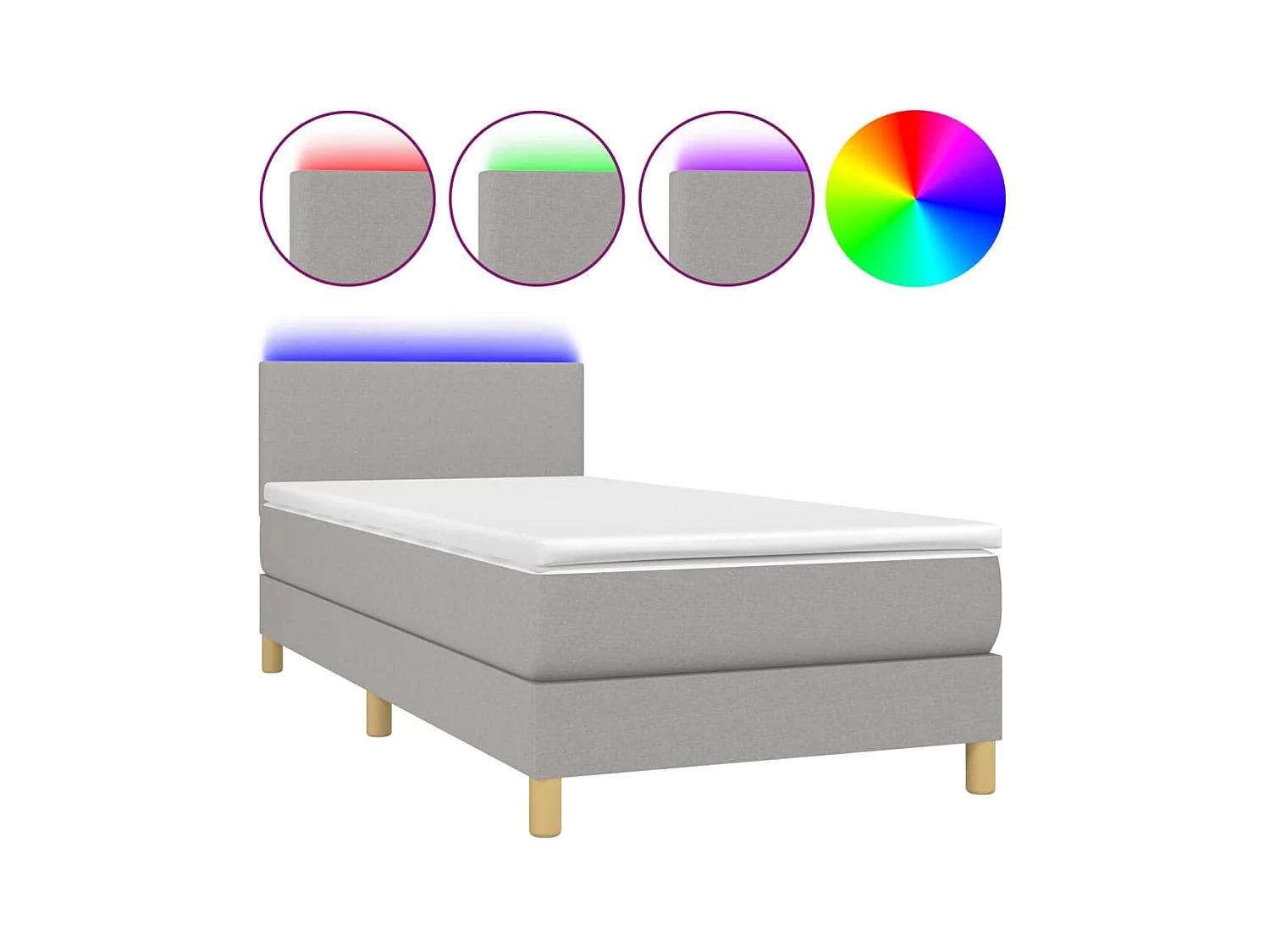 Conjunto Boxspring - 90x190 cm + Somieres + colchón + luces LED tela gris claro ES43420