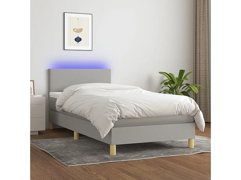 Conjunto Boxspring - 90x190 cm + Somieres + colchón + luces LED tela gris claro ES43420