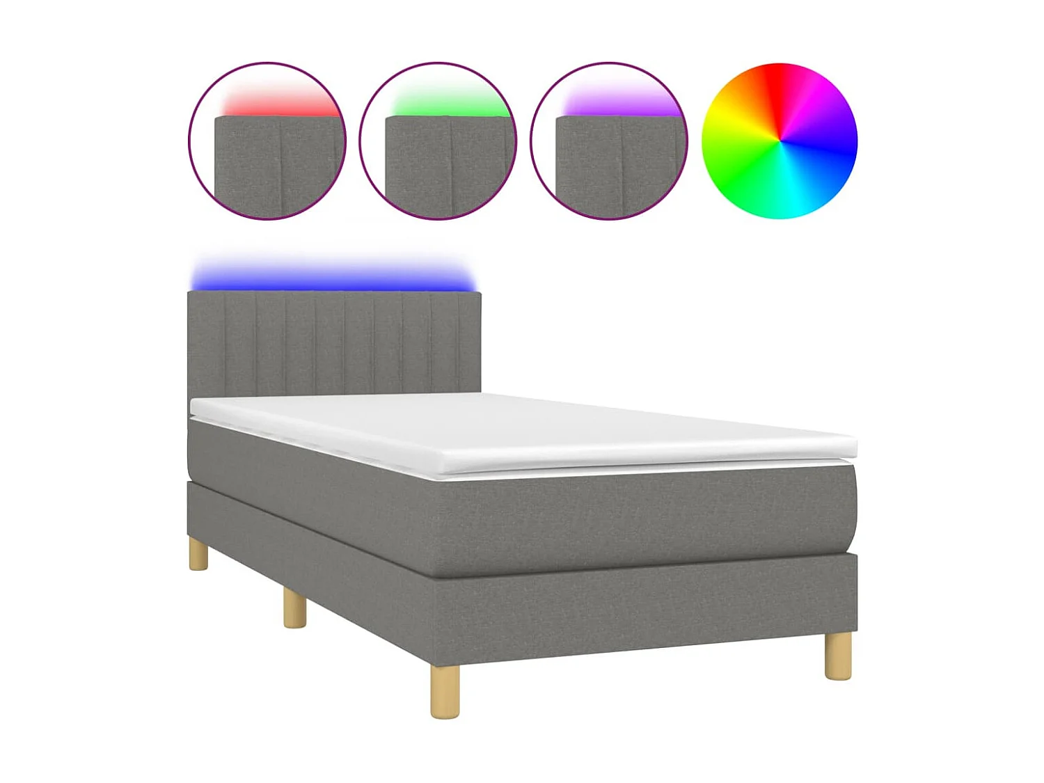 Conjunto Boxspring - 80x200 cm + Somieres + colchón + LED tela gris oscuro ES41963