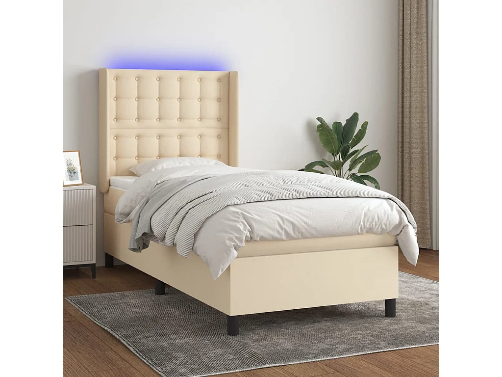 LED-Boxspringbett mit Matratze,Bett für Schlafzimmer Creme 100x200 cm Stoff -CFW52142