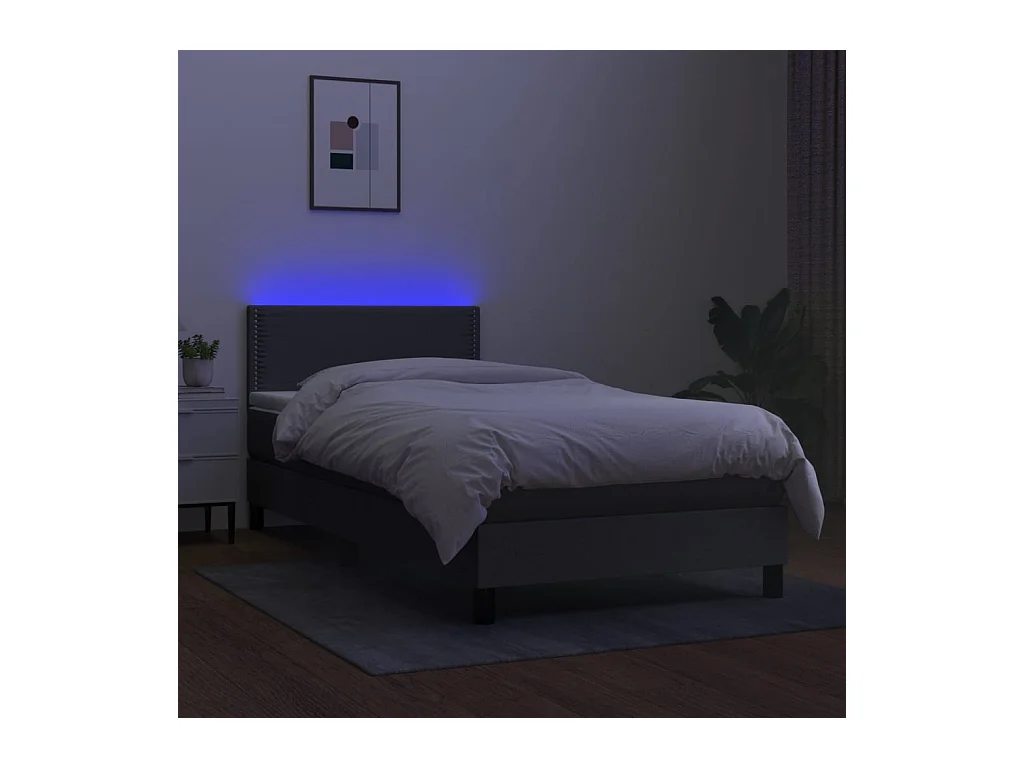 Ensemble complet boxspring - 80x200 cm + sommier à lattes de lit + matelas + LED Gris foncé SRGW74311