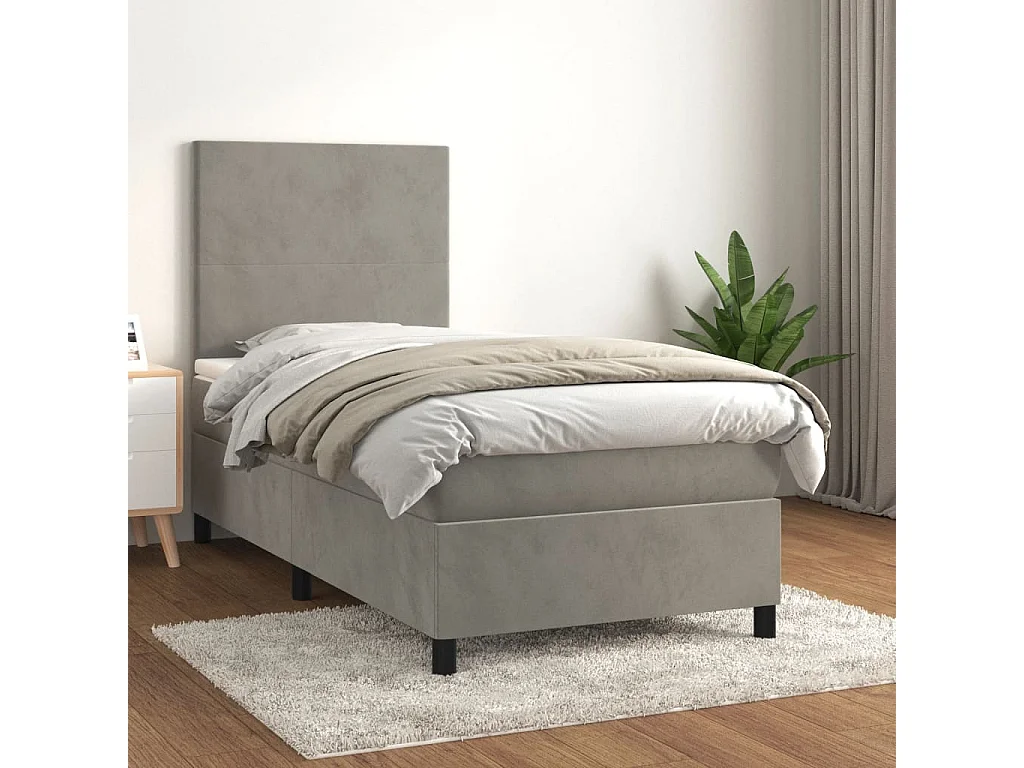 Cama continental com molas+ colchão 90x190 cm veludo cinza-claro PT107020
