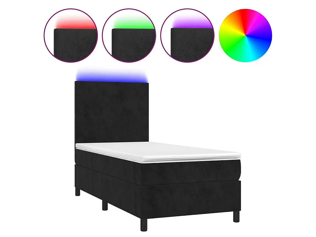 Conjunto Boxspring - 100x200 cm + Somieres + colchón + LED terciopelo negro ES44635