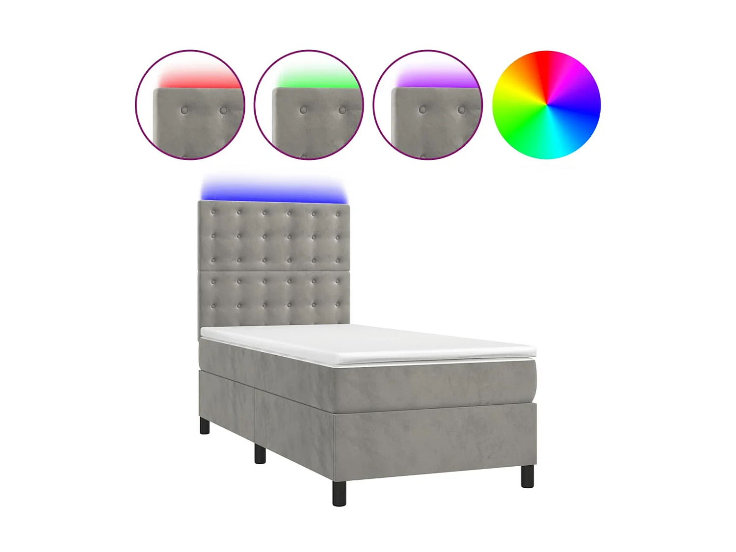 Conjunto Boxspring - 80x200 cm + Somieres + colchón + LED terciopelo gris claro ES43181