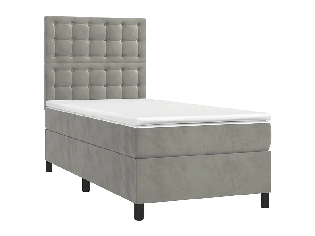 Conjunto Boxspring - 80x200 cm + Somieres + colchón + LED terciopelo gris claro ES43181