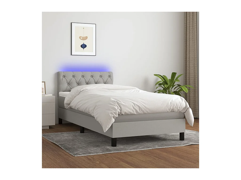 Boxspring met matras en LED stof lichtgrijs 80x200 cm NL23073