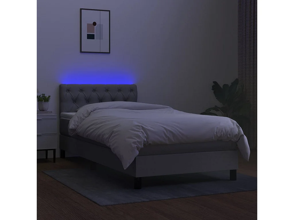 Ensemble complet boxspring - 80x200 cm + sommier à lattes de lit + matelas + LED Gris clair SRGW61988