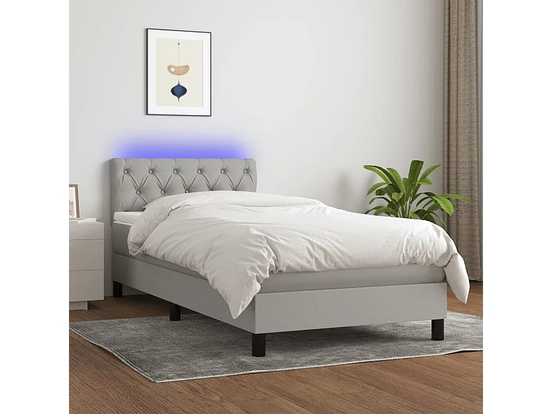 Ensemble complet boxspring - 80x200 cm + sommier à lattes de lit + matelas + LED Gris clair SRGW61988