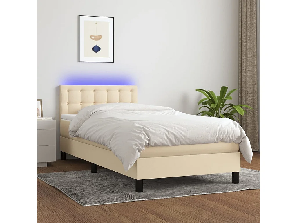 LED-Boxspringbett mit Matratze,Bett für Schlafzimmer Creme 90x200 cm Stoff -CFW33564