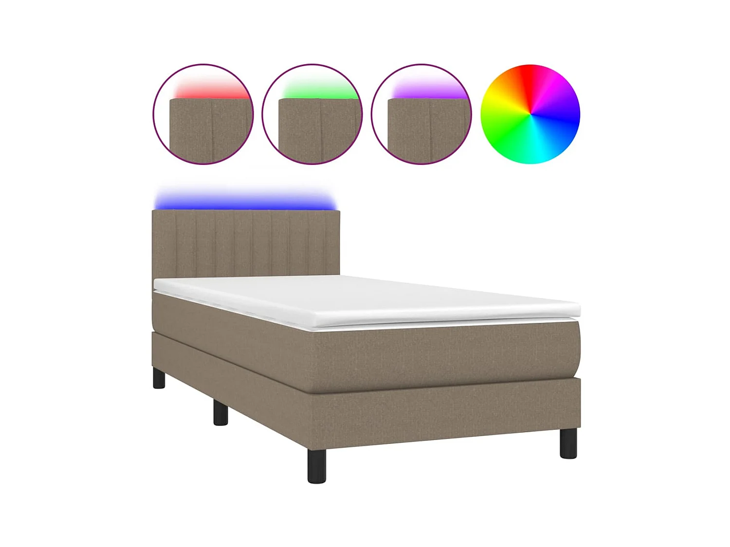 Conjunto Boxspring - 90x200 cm + Somieres + colchón + luces LED tela gris taupe ES44234
