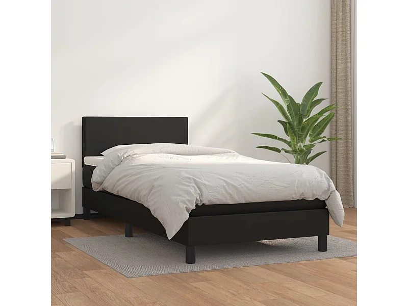 Ensemble complet boxspring - 100x200 cm + sommier tapissier + matelas Noir Similicuir SRGW43065