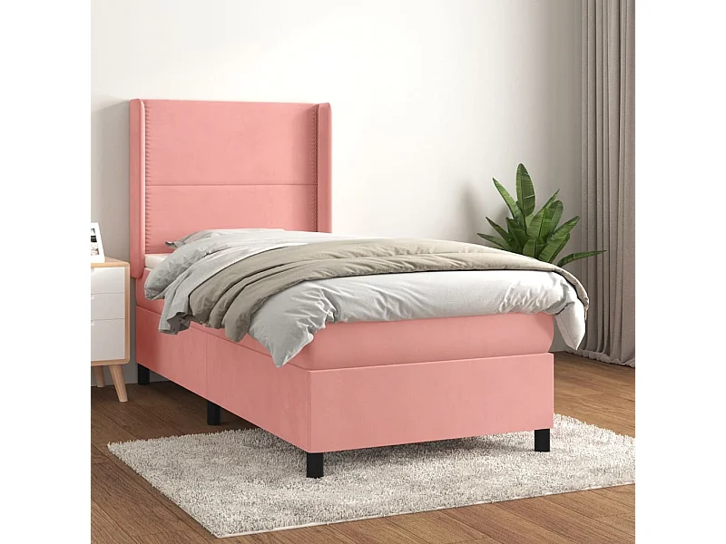 Cama continental com molas+ colchão 90x200 cm veludo rosa PT805303