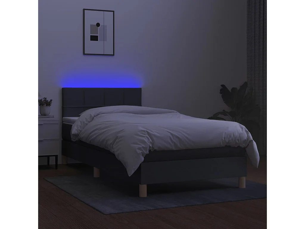 Conjunto Boxspring - 100x200 cm + Somieres + colchón + LED tela gris oscuro ES42115