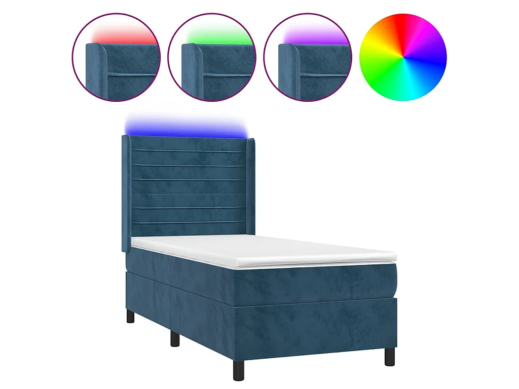 Cama continental c/ colchão/LED 80x200 cm veludo azul-escuro PT308420