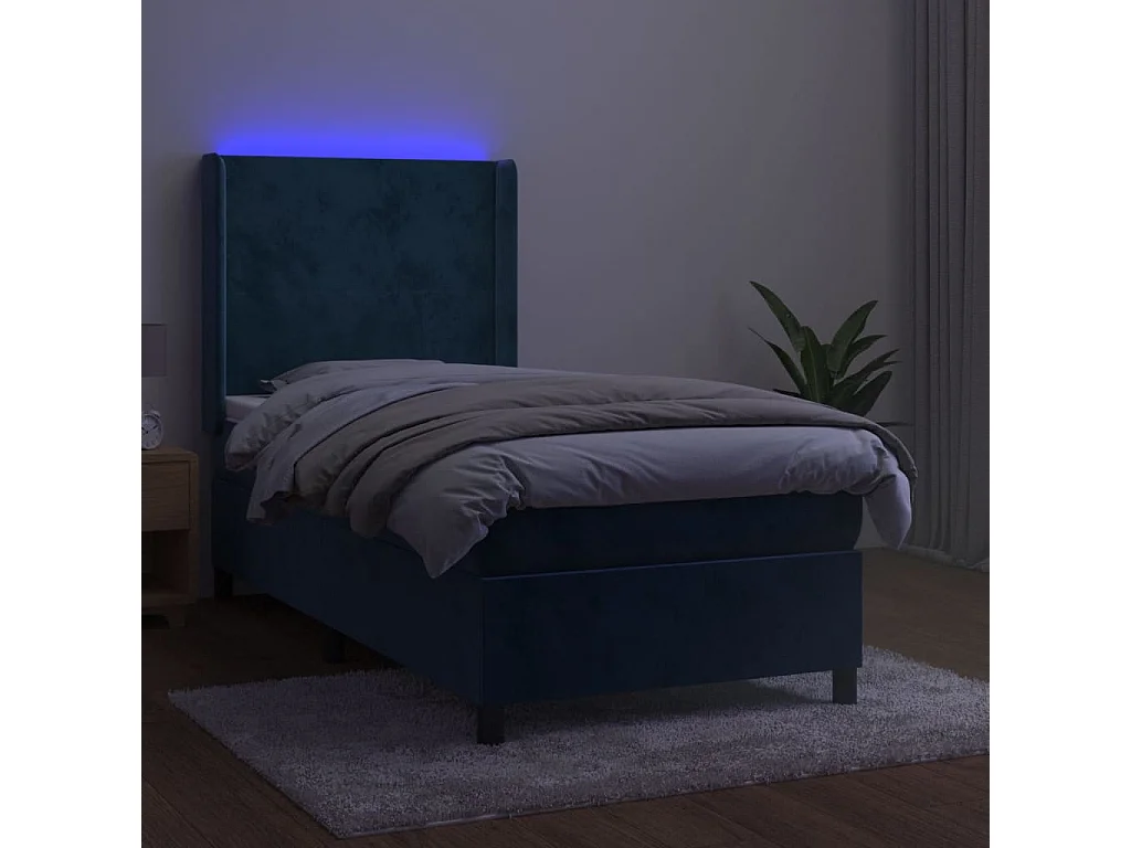 Cama continental c/ colchão/LED 80x200 cm veludo azul-escuro PT744391