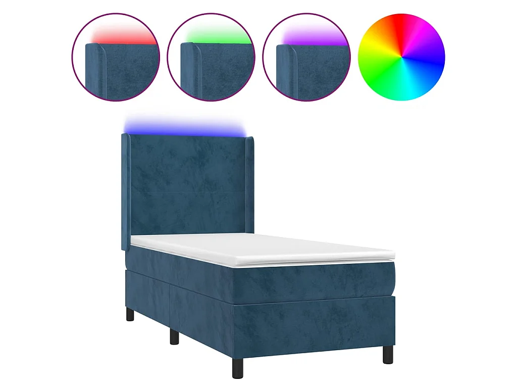 Cama continental c/ colchão/LED 80x200 cm veludo azul-escuro PT744391