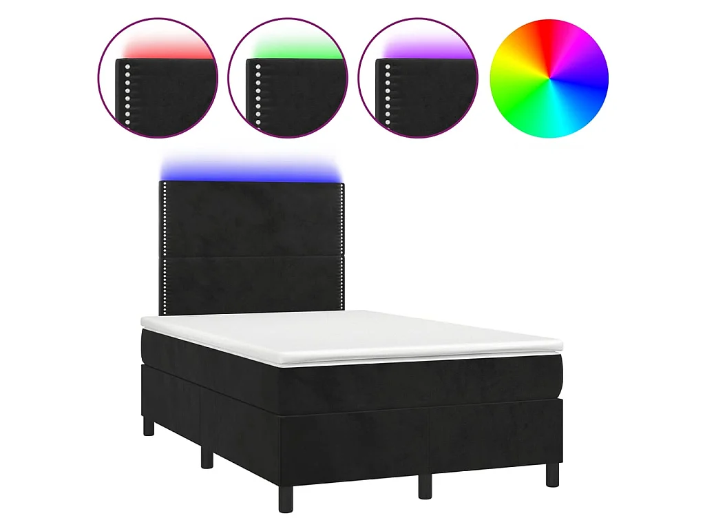 Cama continental c/ colchão/LED 120x200 cm veludo preto PT319150