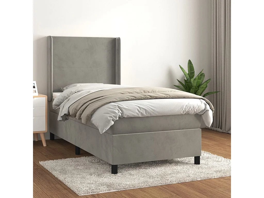 Conjunto Boxspring - 90x190 cm + Somieres + colchón terciopelo gris claro ES35599