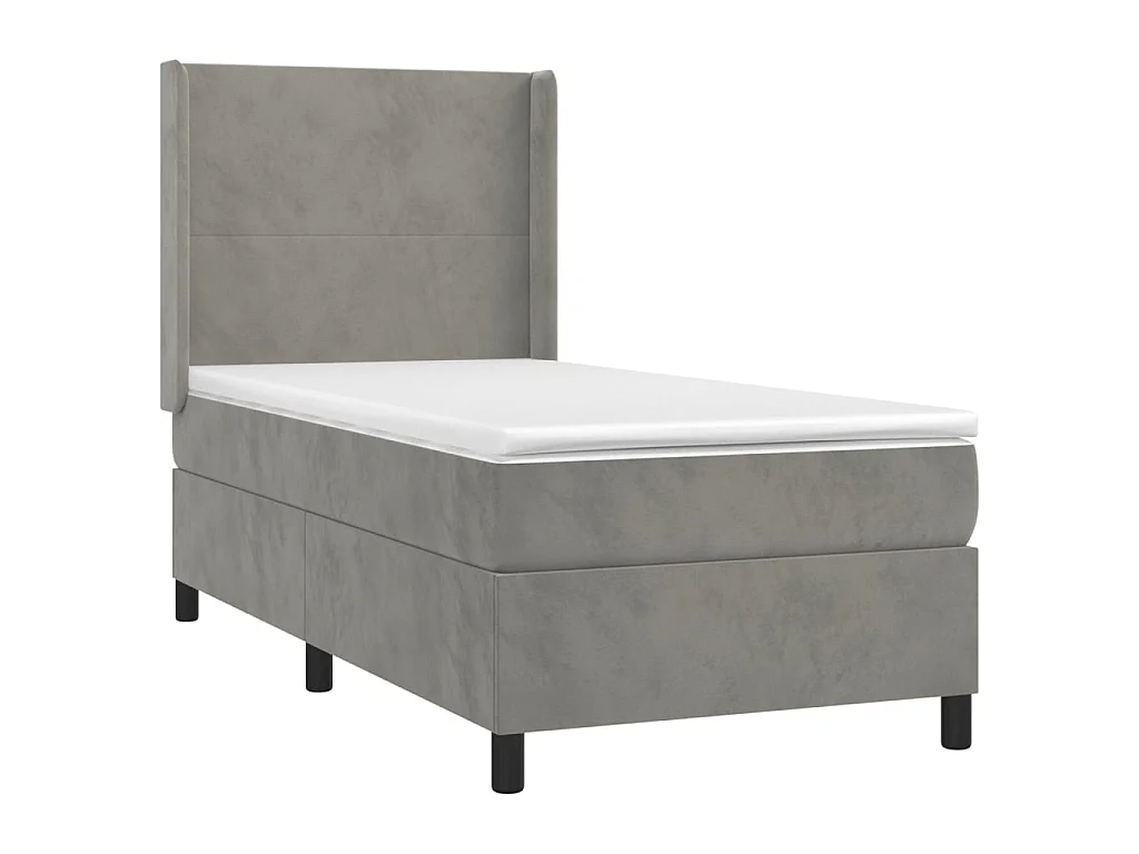 Conjunto Boxspring - 90x190 cm + Somieres + colchón terciopelo gris claro ES35599