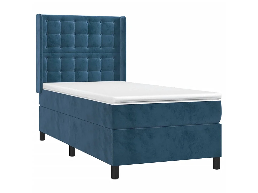 Conjunto Boxspring - 80x200 cm + Somieres + colchón + LED terciopelo azul oscuro ES42774