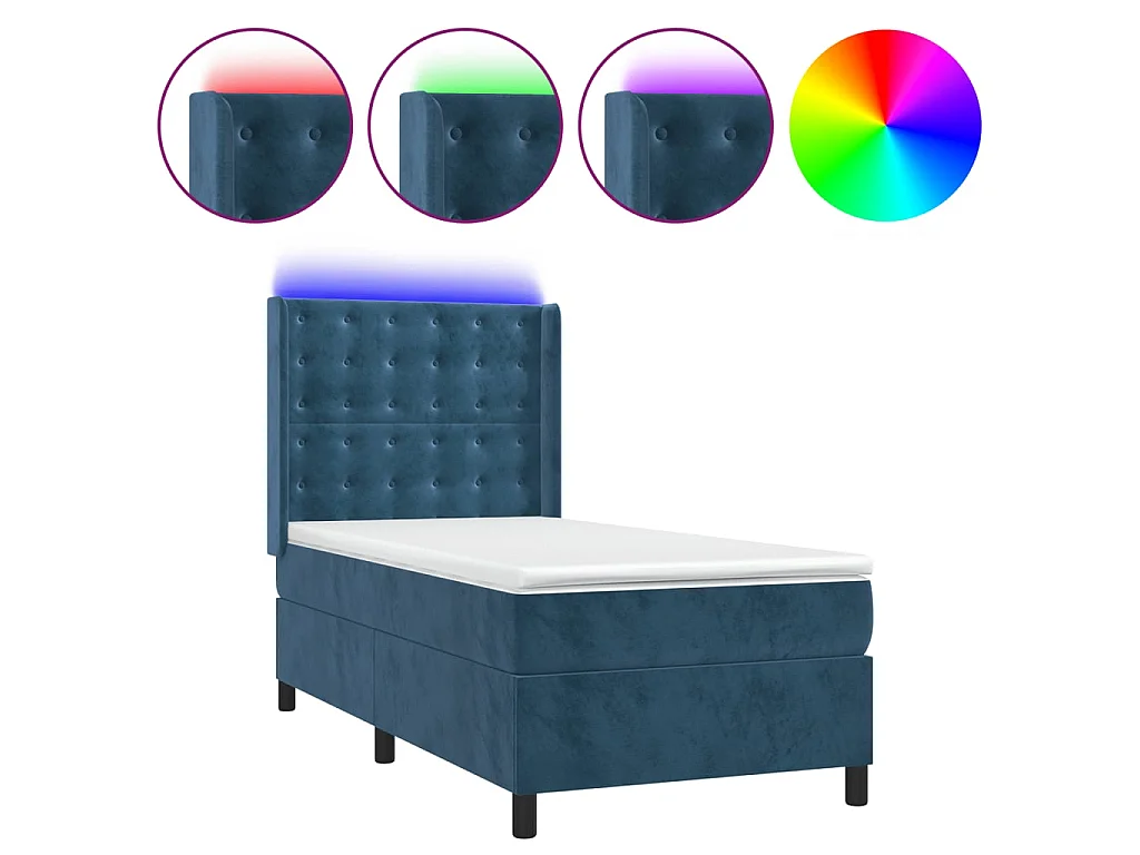 Conjunto Boxspring - 80x200 cm + Somieres + colchón + LED terciopelo azul oscuro ES42774