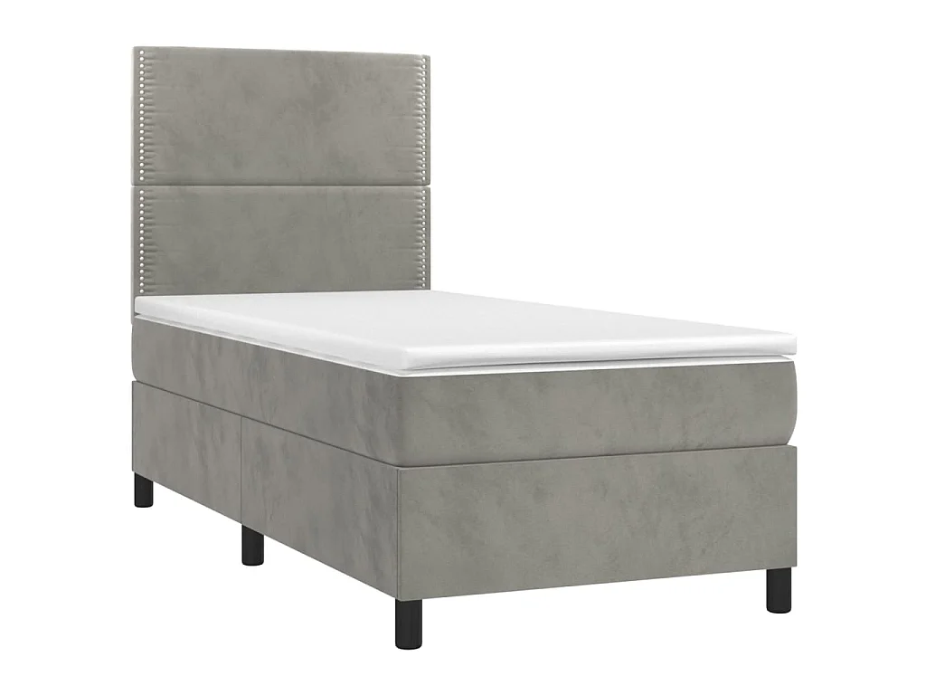 Conjunto Boxspring - 90x190 cm + Somieres + colchón + LED terciopelo gris claro ES42576
