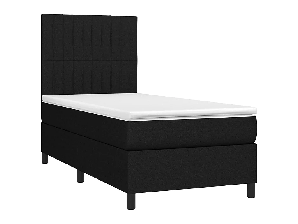 Cama continental c/ colchão e LED 100x200 cm tecido preto PT238608