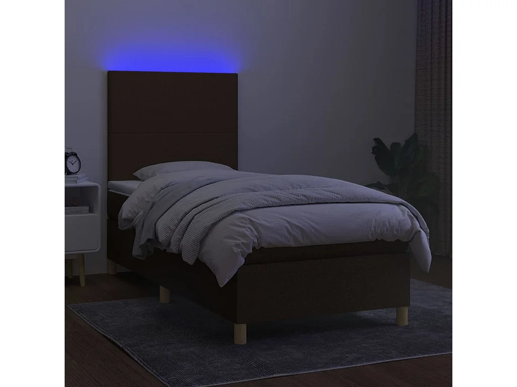Cama continental c/ colchão/LED 90x200 cm tecido castanho-escuro PT595918