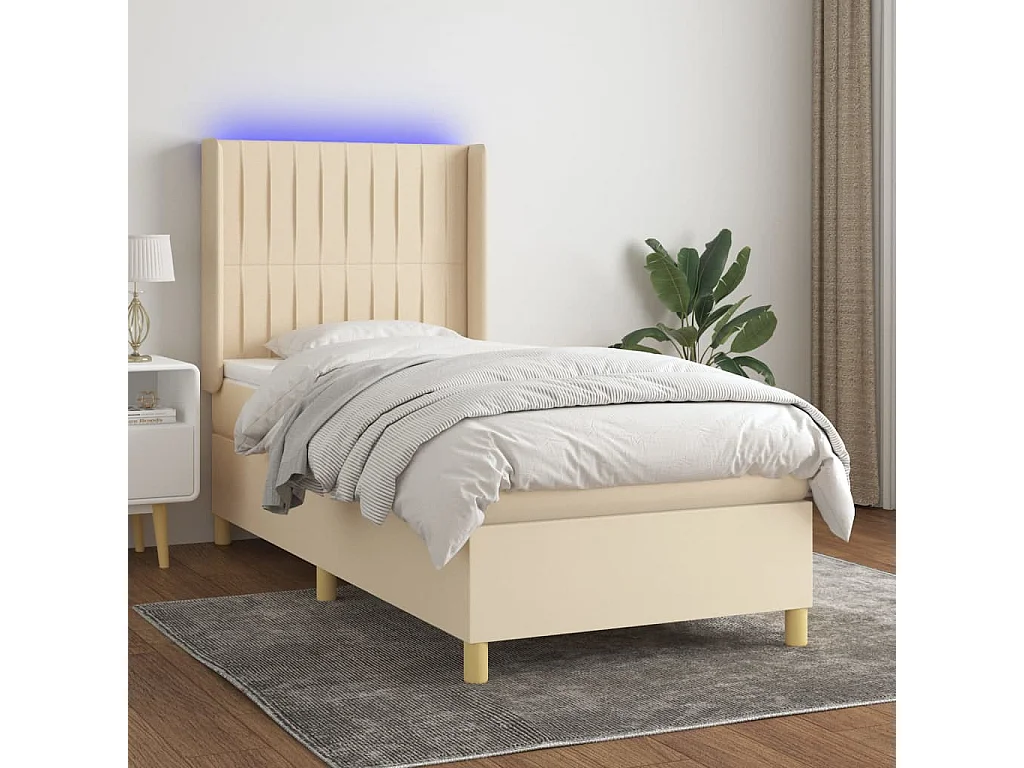 Cama continental c/ colchão e LED 90x200 cm tecido cor creme PT622748