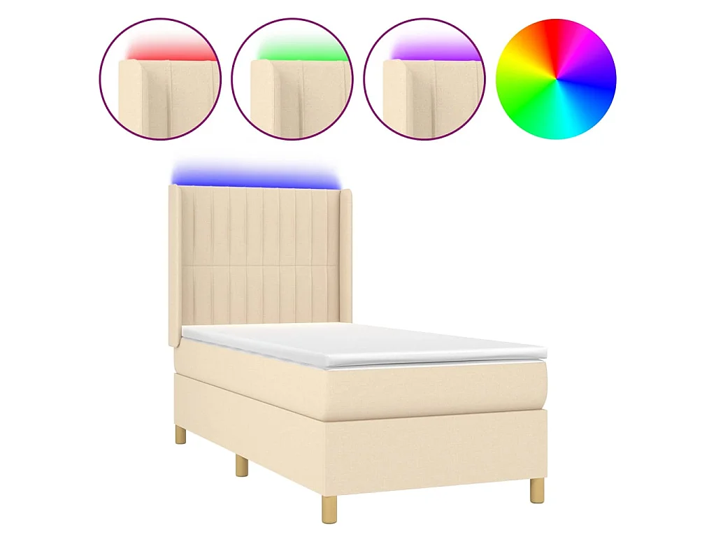 Cama continental c/ colchão e LED 90x200 cm tecido cor creme PT622748