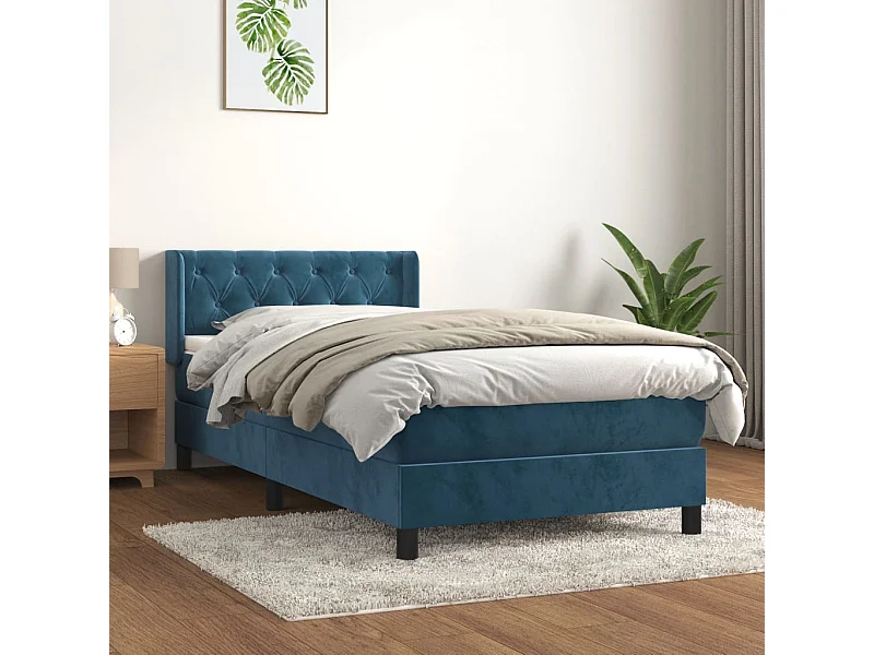 Ensemble complet boxspring - 80x200 cm + sommier tapissier + matelas Bleu foncé Velours SRGW64793