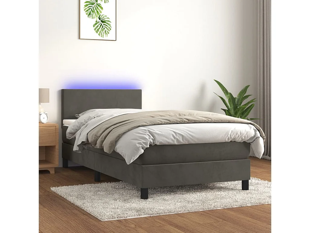 Cama continental c/ colchão/LED 90x190 cm veludo cinzento-escuro PT171057