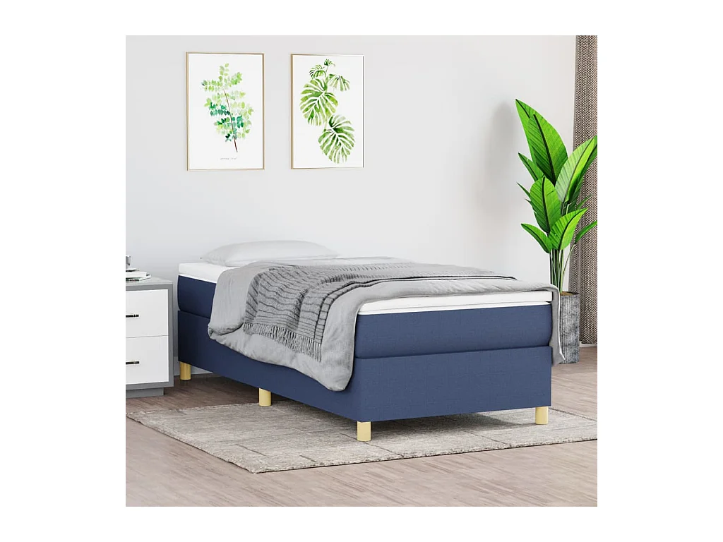 Ensemble complet boxspring - 90x200 cm + sommier tapissier + matelas Bleu Tissu SRGW17603